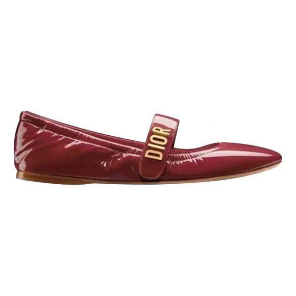 Dior Baby D Scarlet Red Patent Leather Logo Mary Jane Ballet Ballerina Flat 40 - Picture 1 of 11
